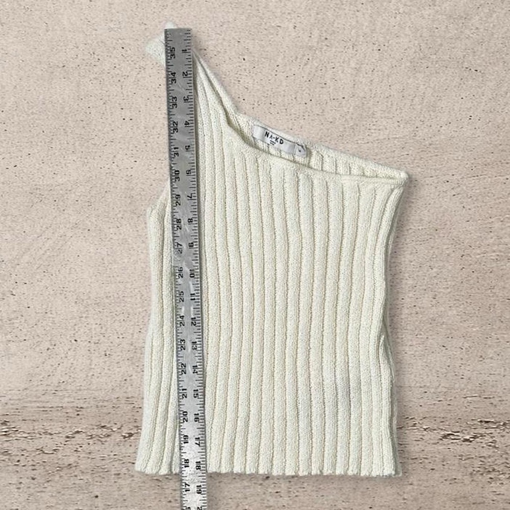 Na-Kd One-Shoulder Cream Ribbed Top Size M - Picture 2 of 5
